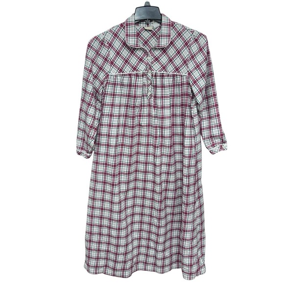 LL Bean Nightgown Size M Petite MP Long Pintuck Red Plaid Tartan Flannel PJs VTG - Picture 7 of 7